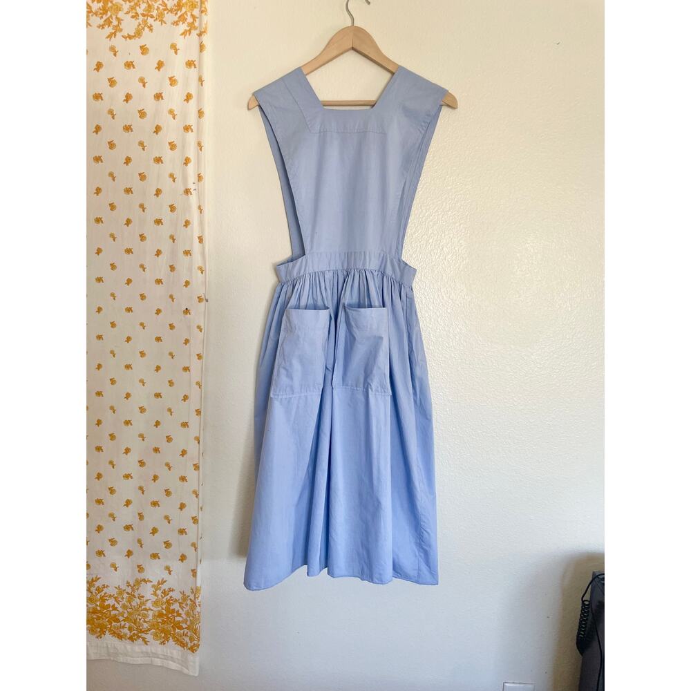 Vintage 1950s 60s Sky Blue Pinafore Apron Dress Handmade Cottagecore - Picture 3 of 10
